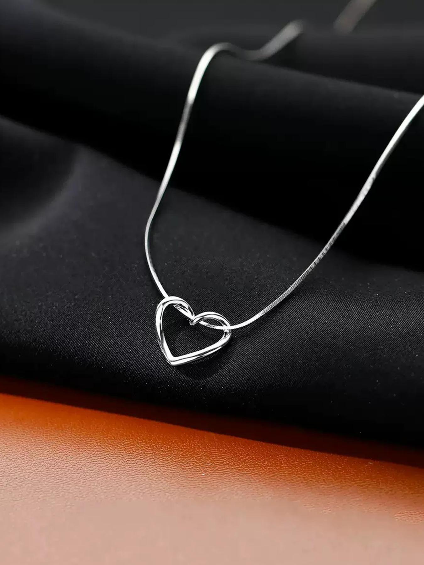 S925 Sterling Silver Twisted Love Heart Shaped Chain Necklace for Women & Girls, Heart Pendant Necklace, Fashion Jewelry for Party, Daily Decor, Decorative Necklace, Trendy All-match & Exquisite Jewelry for Birthday Gift