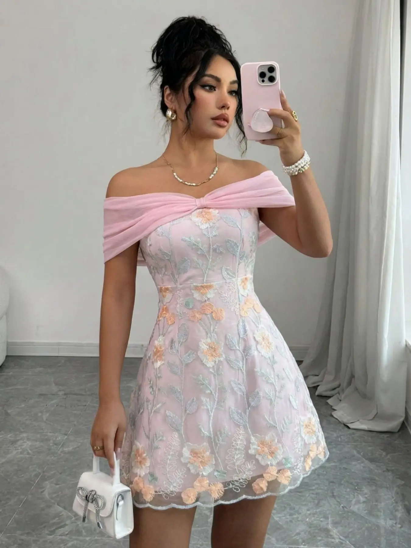 Elegant Women's Mesh Embroidered Waist Party Dress, Formal Elegant Dress, 8035 Style, Perfect for Special Occasions, Chic and Comfortable Design