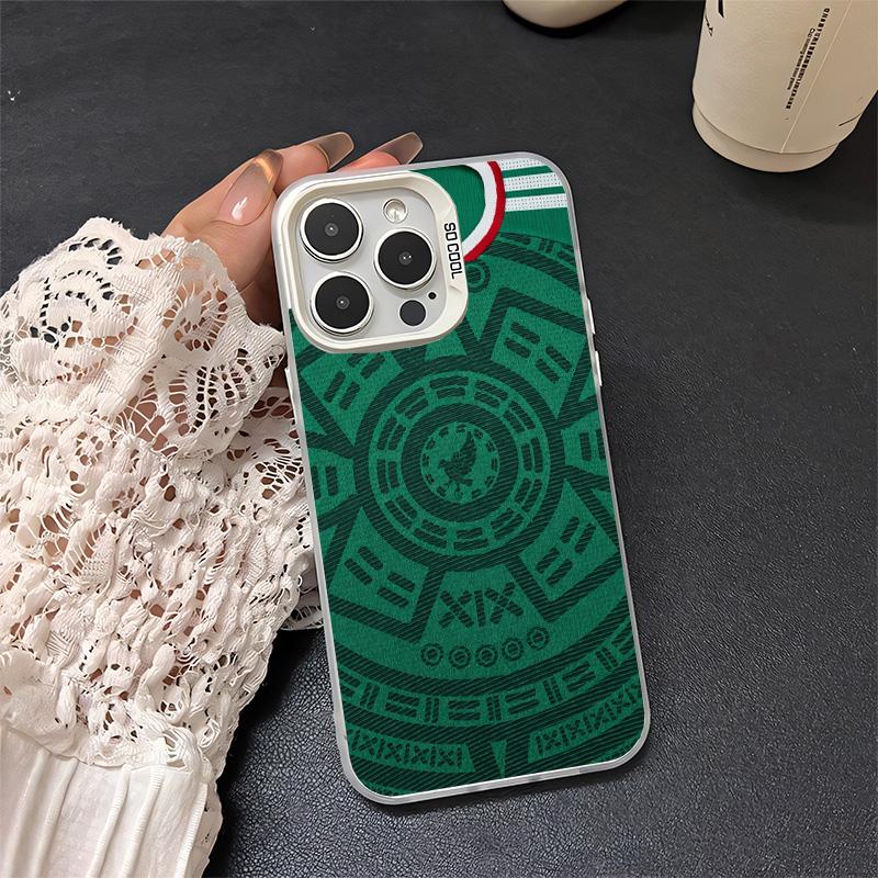 Mexico National Team Pattern Aesthetic IMD Cellphone Case - Gradient Hard TPU PET PC, Shockproof Luxury Protector for iPhone 15 Plus 17 16 14 13 12 11 X XS Pro Max, Samsung Galaxy S21-S26 FE Ultra Plus, Black Silver Gift Devices Accessories, Protection, I