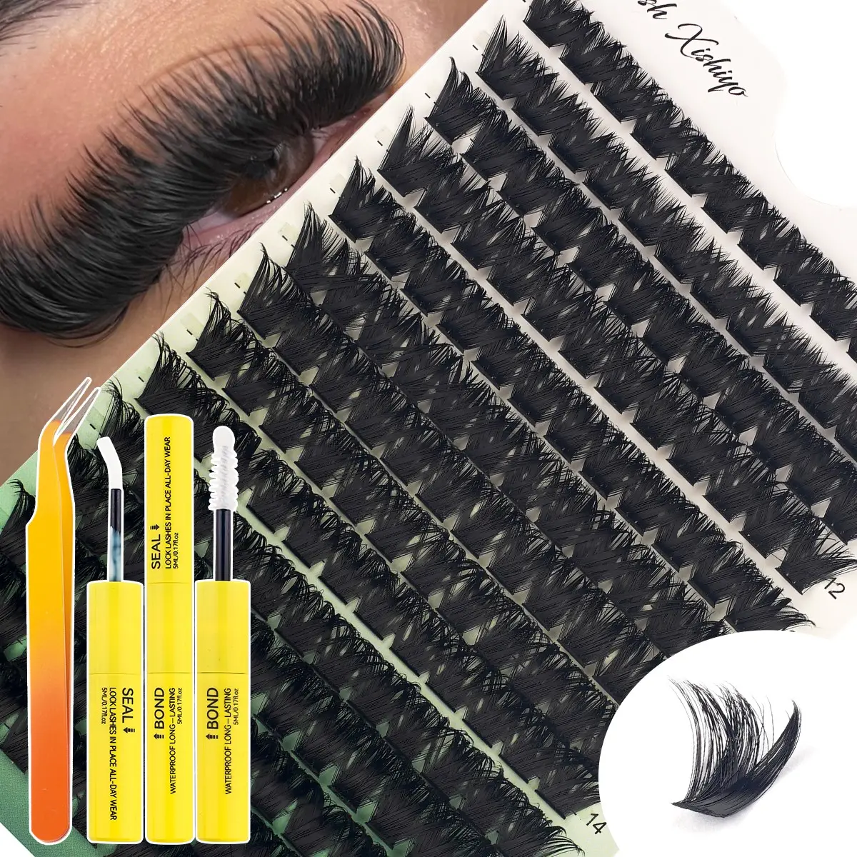 168 Clusters 200D Voluminous DIY Cluster Lash Kit with Glue & Tweezers, 10-18mm Mixed Length Segmented Cluster Lashes, Fluffy 3D, Waterproof & Long-Lasting, Beginner-Friendly Self-Application, Perfect for Daily, Date & Party Makeup