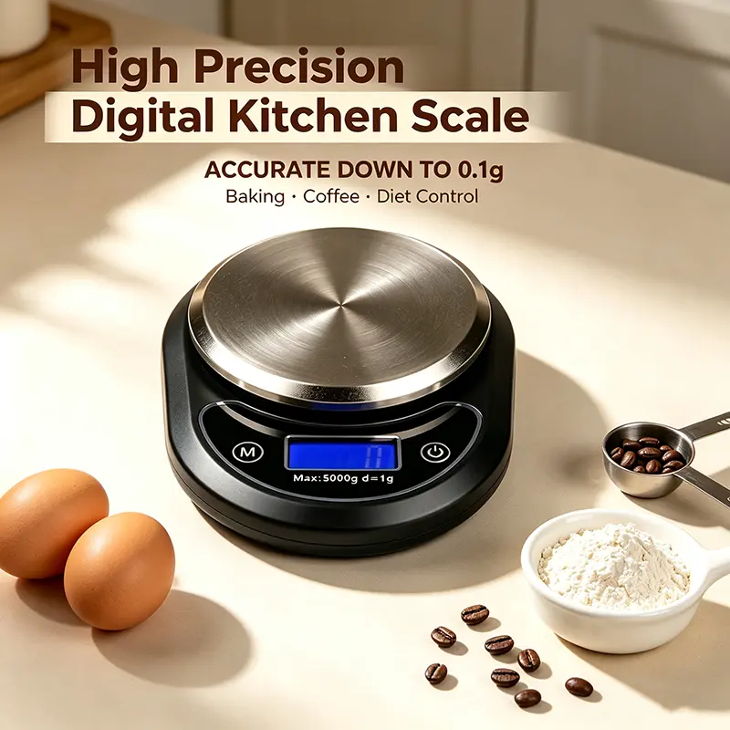 Digital Kitchen Food Scale, High Precision 0.1g Electronic Scale, 5000g Capacity with Tare Function, Multi Units Switchable, Portable Stainless Steel Weigh Scale for Baking, Coffee Brewing, Diet Control & Crafts