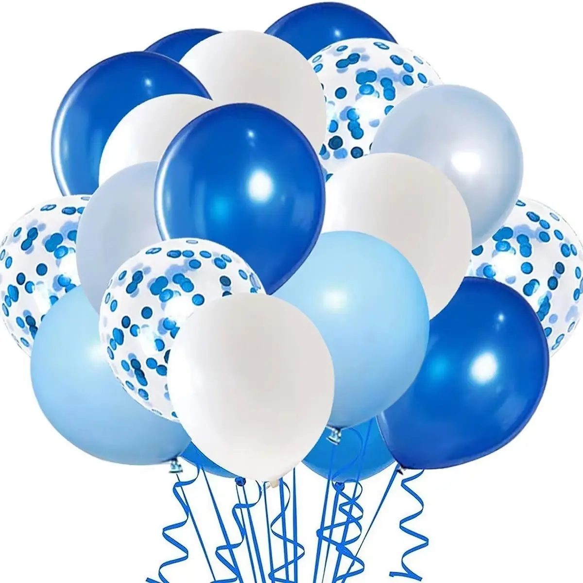 50pcs Blue Confetti Latex Balloons Set, Baby Blue and Party Balloons, Wedding Birthday Party, Baby Shower, Graduation Decoration