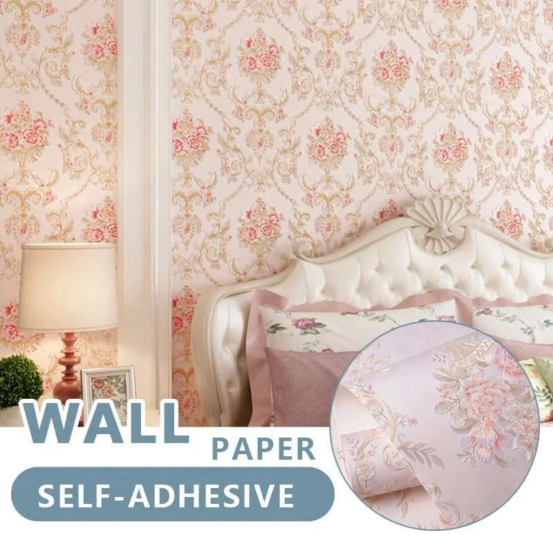 One roll of self-adhesive, thickened non-woven wallpaper, easy to tear and clean, with a finely embossed pastoral floral pattern, 20.86 inches x 197 inches, suitable for bedroom, living room feature walls, and other home decoration.