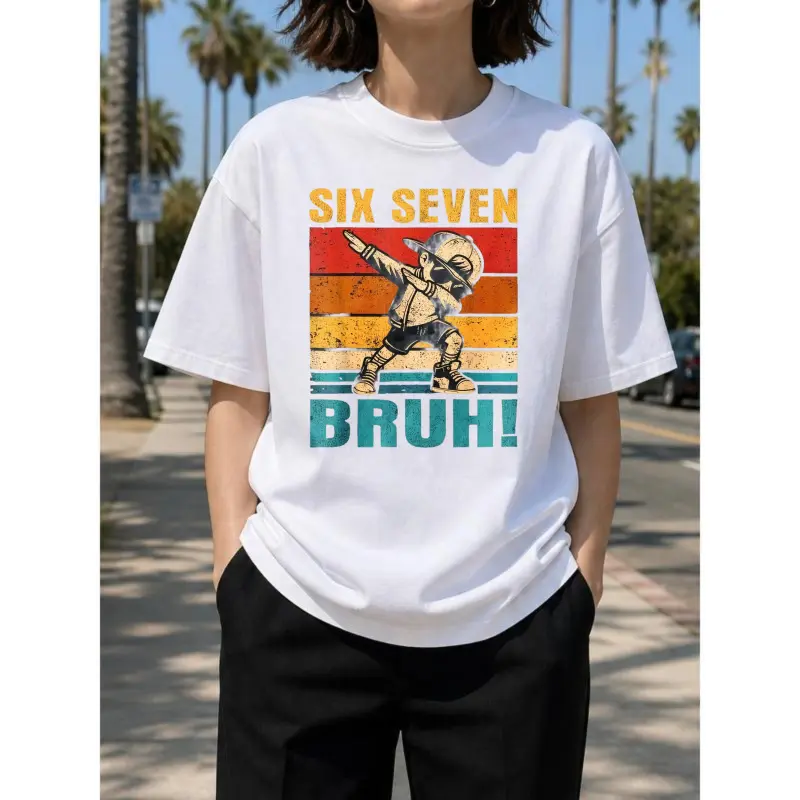 Fun Six Seven Bruh Internet Memes T-shirt, for both boys and girls Model - 67 - Digital Design, suitable for all four seasons, comfortable to wear, trendy for young people as a gift Object - 67 pattern and Bruh text, summer vacation clothing