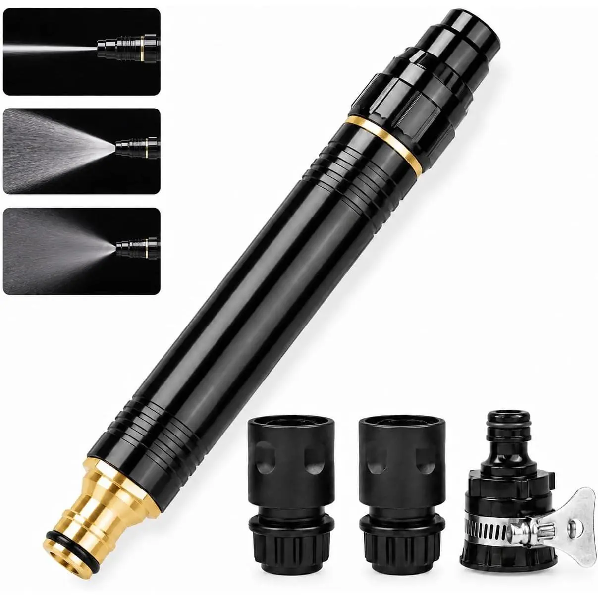 High  Water  Nozzle for Garden Hose, Adjustable  Nozzle with 3  Modes, Metal Booster Water Sprayer with Brass Connector,  Wash,  Watering, Patio & Outdoor Cleaning