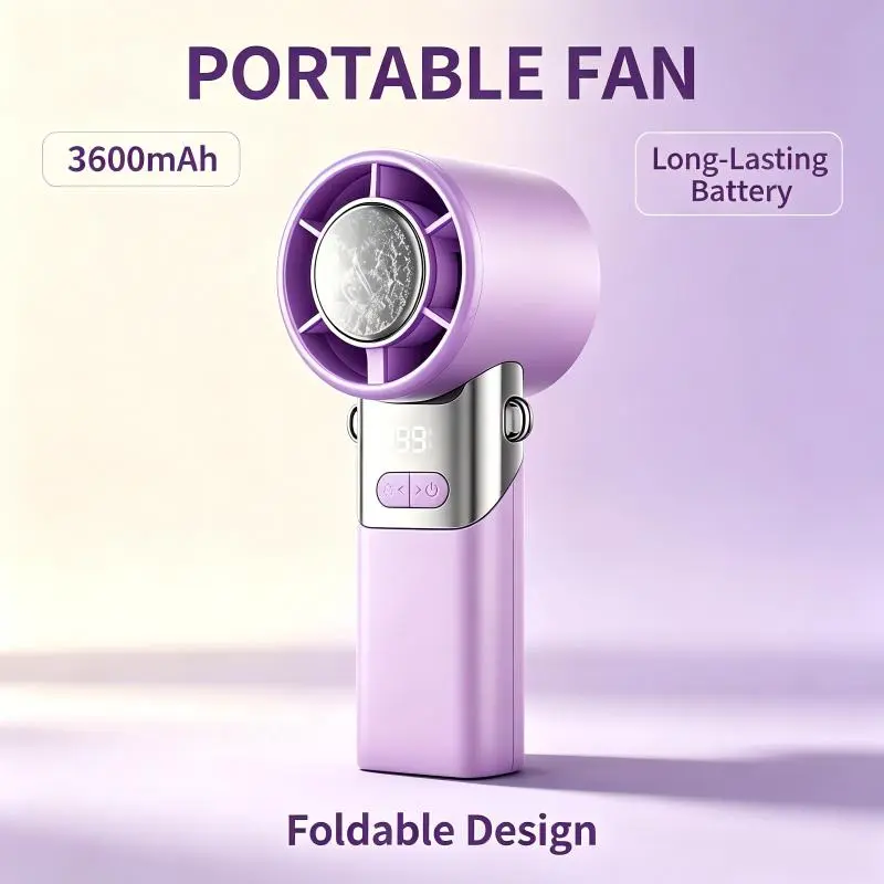 TADEKERU Portable Fan Cooling Mini Portable Handheld Turbo Fan Ice-Cooling 3600mAh Battery Operated 6 Hours 199 Gear Speed Foldable for Summer Travel Vacation Essentials Outdoor Activities Beach Indoor Use Office Desk Usage