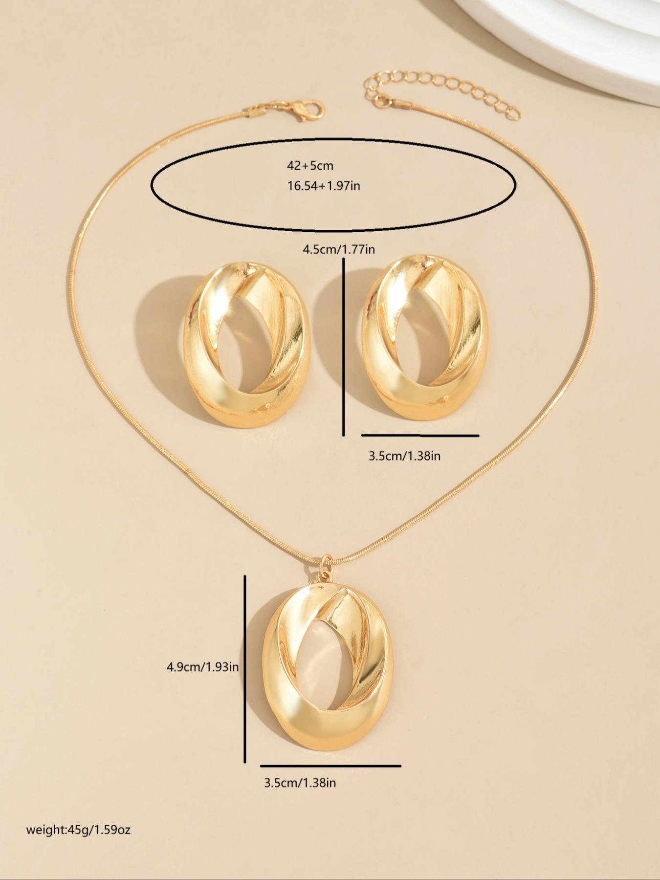 Elegant Geometric Design Pendant Necklace & Earrings, Jewelry Set for Party, Daily Decor, Trendy Exquisite Jewelry for Gift, Fashionable Jewelry Set