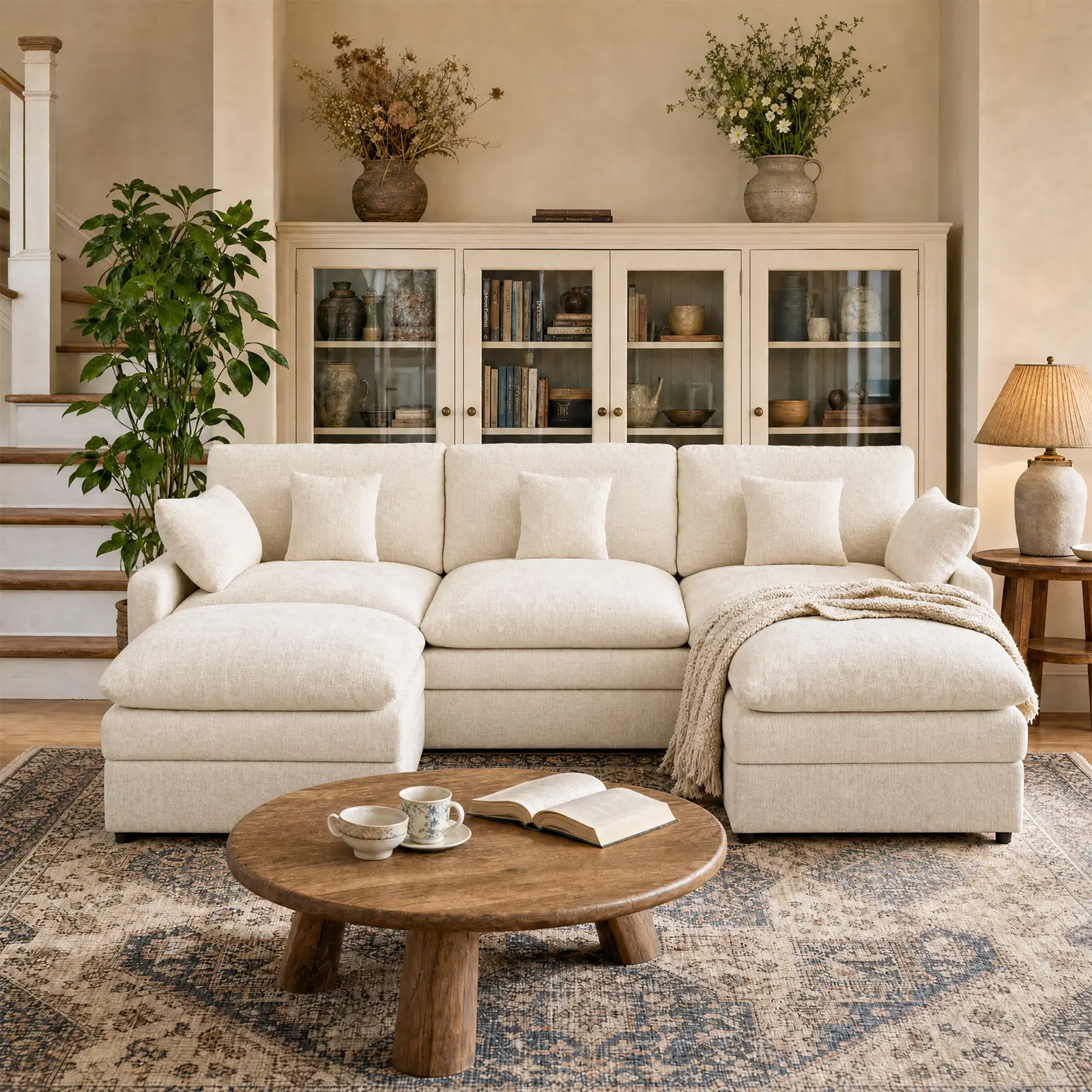 107.8" Width U-Shaped Configurable Cloud Couch - Modular Sectional Sofa with 2 Movable Ottomans, Soft Chenille Fabric, Modern Upholstered Gray Indoor Corner Large Couch, Apartment Living Room Sofas