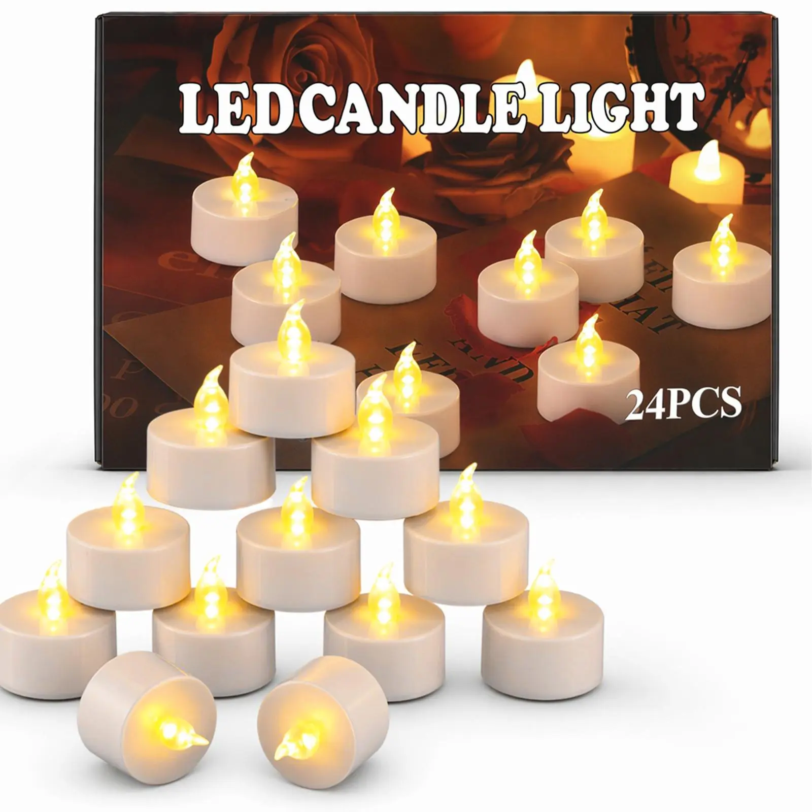 24-Pack Plastic Primary (Non-Rechargeable) Flameless Flickering LED Tea Candle Lights, Battery-Operated Indoor Home Decor for Christmas, Parties (Style 2-24pcs)