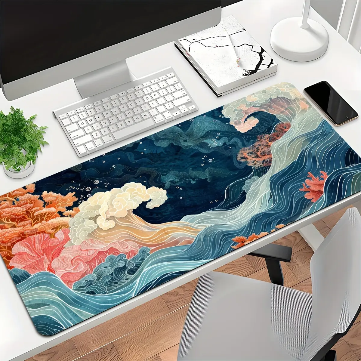 Gaming Mouse Pad - Machine Washable, Non-Slip Rubber Base, Precision Stitched Edges, Coral Ocean Theme Desk Mat, Large Mouse Pad