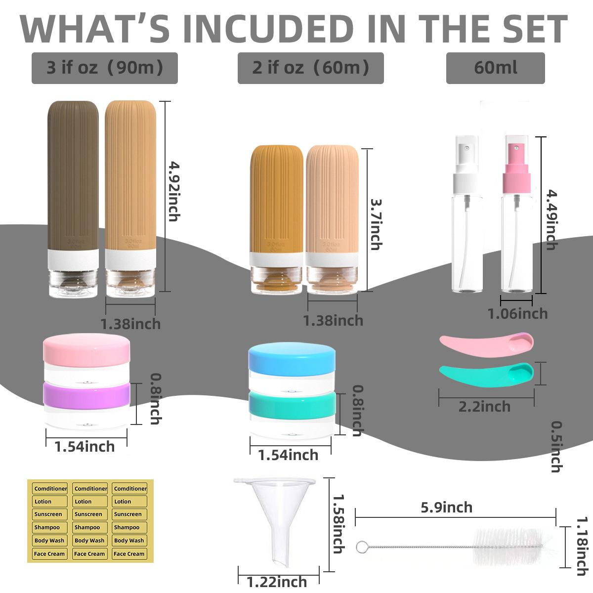 Travel Silicone Shampoo and Shower Gel Bottles Set, Leak-Proof Portable Toiletry Containers, Refillable Travel Bottles for Shampoo, Conditioner, Soap, Camping, Vacation, & Business Trip Essential