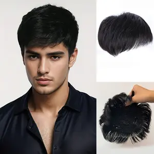 1pc Men's Short Hair Styling Handmade Wig, Real Hair Top Hairpiece, Natural Look, Realistic Illusion Hairline, Human Hair Replacement, Easy to Wear
