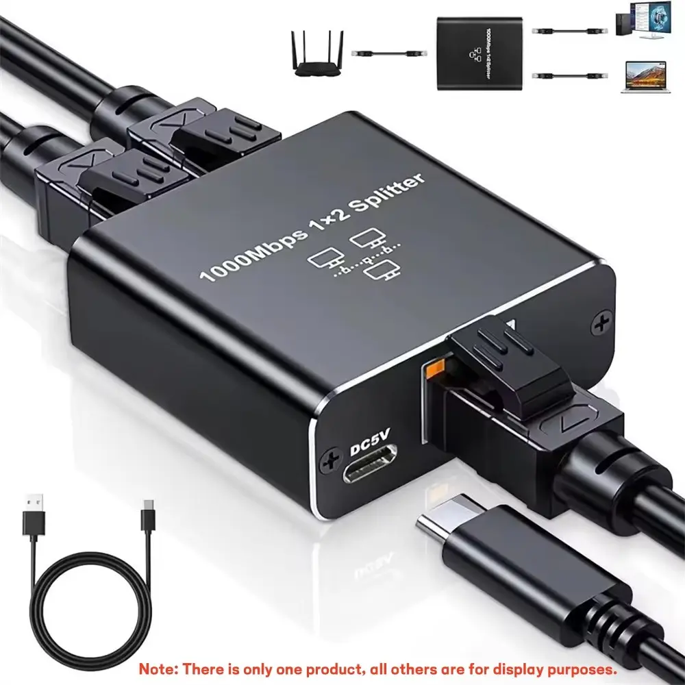 1 IN 2 OUT Network Splitter 1000Mbps RJ45 Adapter Gigabit Converter Internet Ethernet 8P8C Extender Plug Extension