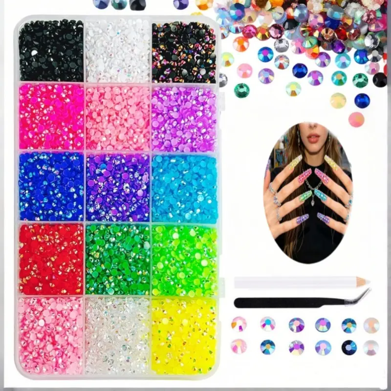 12000pcs 3mm Jelly Rhinestones Set, Includes Tweezers, Flat Back Resin Gems, Ideal for DIY Crafts, Nail Art, Diamond Painting, Phone Cases, Makeup Tools