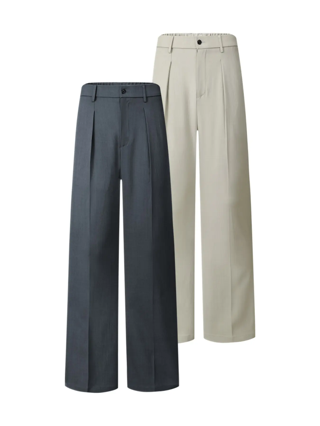 Men's Two-Piece Elastic Waist Wide Leg Suit Pants, Button Up Trousers, Classy Casual Trousers, Casual Business Style, Loose Fit Long Pants for Daily Commute, Versatile and Comfortable