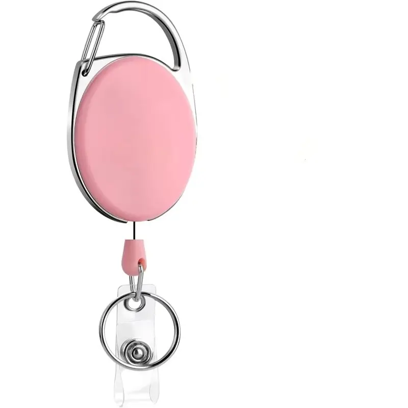 Retractable Badge Reel with  Swivel Belt Clip and Key Ring, Trendy Cute Stylish Keychain, Keychain Badge Reels, Heavy Duty Retractable Keychain Carabiner ID Badge Holder  Pink