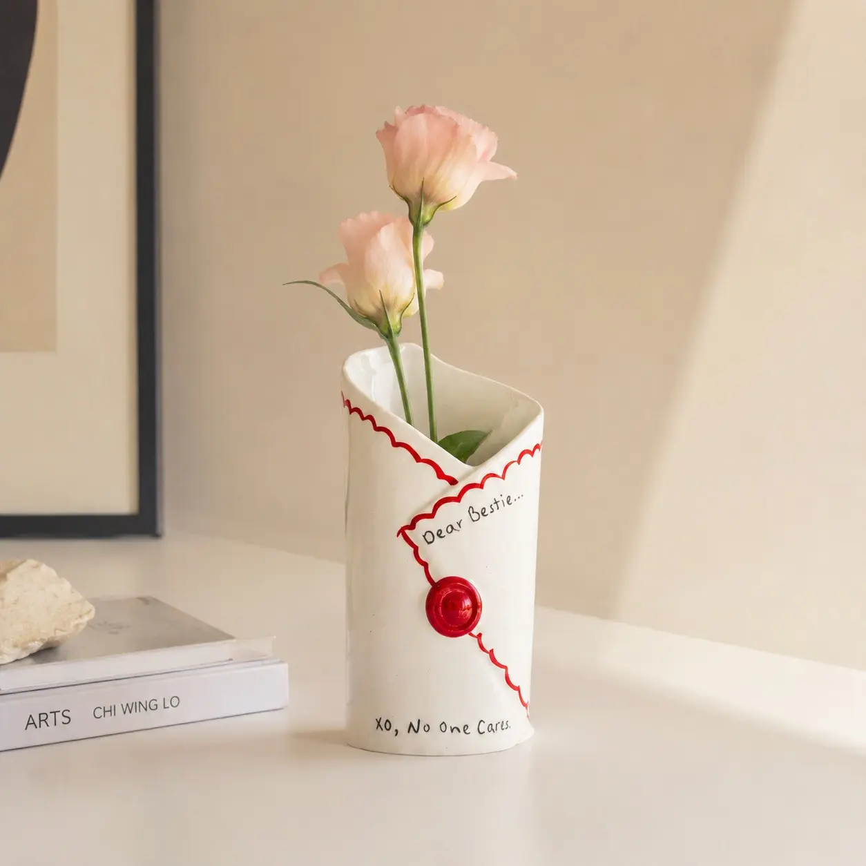 Envelope Shape Ceramic Vase, Floral Arrangement Container, Desk Pen Holder, Makeup Brush Organizer, Home Decor, Gift Item
