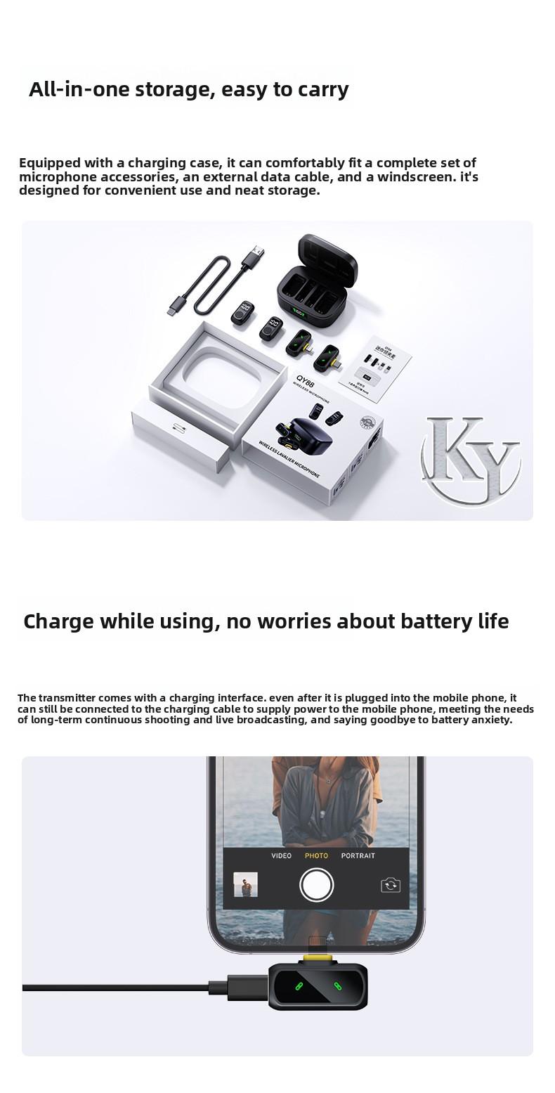 QY88 lavalier microphone, dual output, digital display, new model for mobile live streaming, noise-canceling reverb microphone