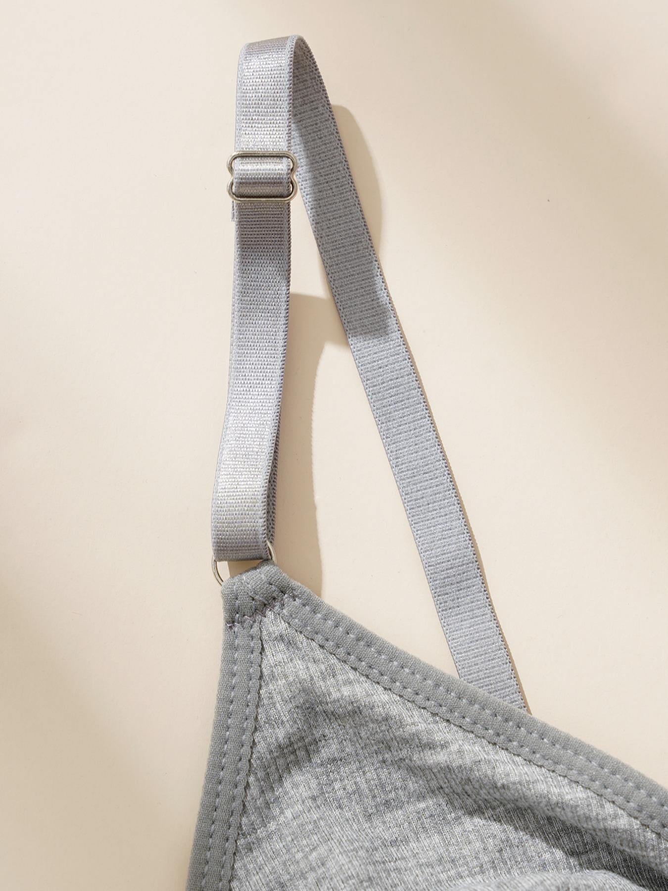 Women's Plain Ribbed Wireless Seamless Triangle Soft Breathable Bra, Adjustable Spaghetti Strap Push Up Fitted Lingerie Top, Soft Comfortable Lingerie for All Seasons Adjustable Bras