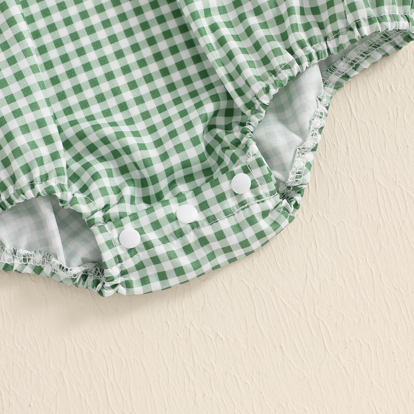 Toddler Baby Girl Christmas Romper, Long Sleeve Plaid Santa Gingerbread Print Romper Bubble Bodysuit Newborn Playsuit