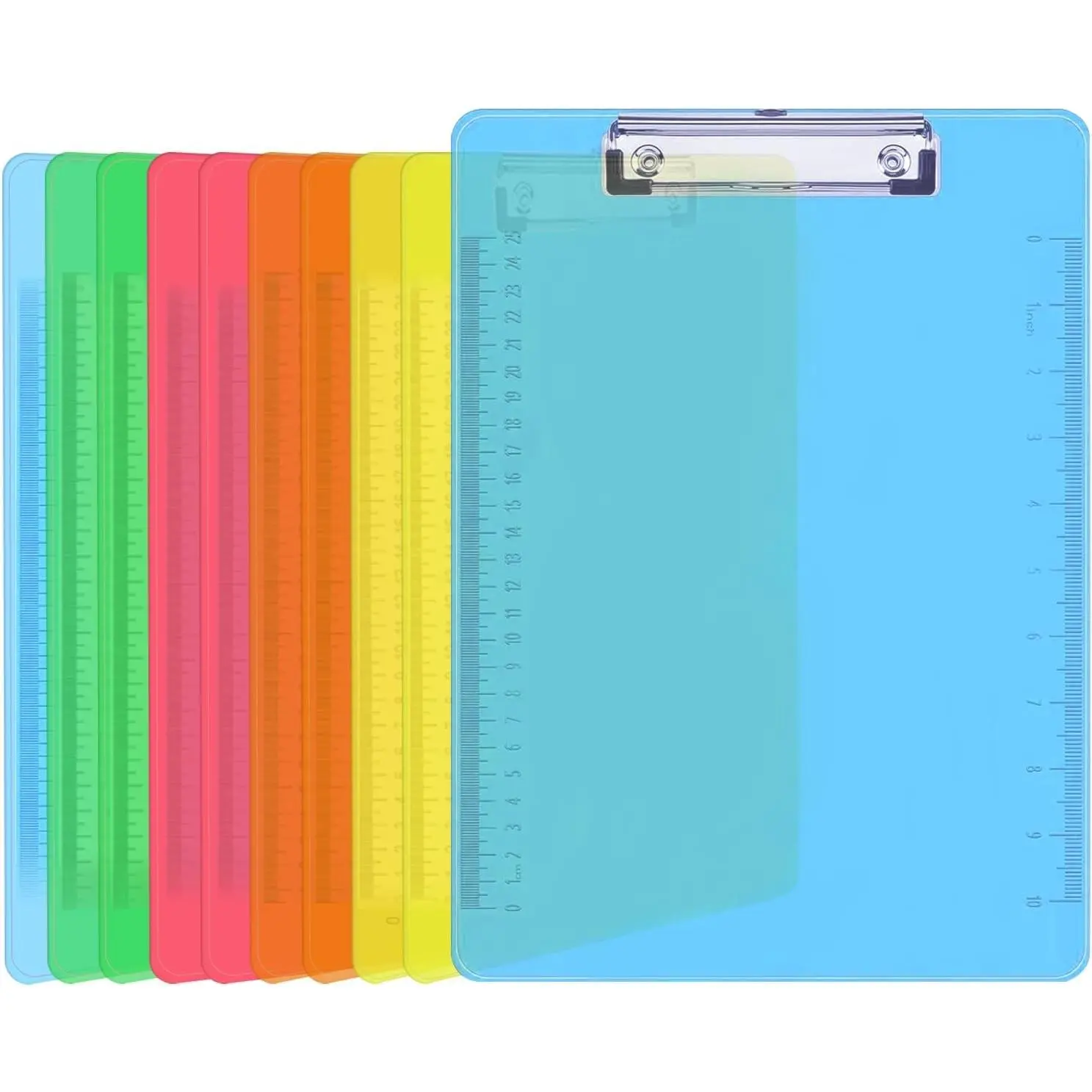 Plastic Clipboards, 10 Pack Clear Colored Clipboards, Low Profile Clip Board 12.5 x 9 Inch Standard Letter Size, Office Supplies Classroom
