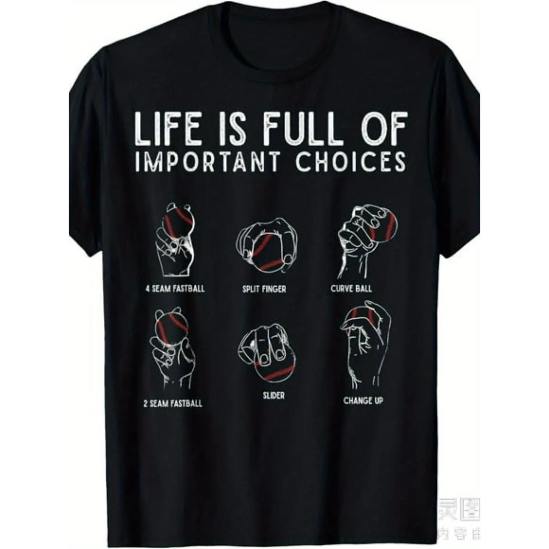 Casual Menswear Baseball Graphic T-Shirt, 100% Cotton Stretch Knit Fabric with Shortsleeve and Round Neck, Position Print, Machine Wash