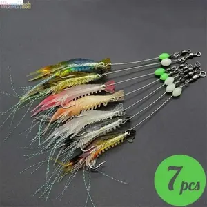 7Pcs Glow-In-The-Dark Luminous Artificial Shrimp Fishing Lure Kit, Realistic Bionic Shrimp Bait with Sharp Hooks, Durable Outdoor Fishing Accessory for Freshwater & Saltwater Anglers, No