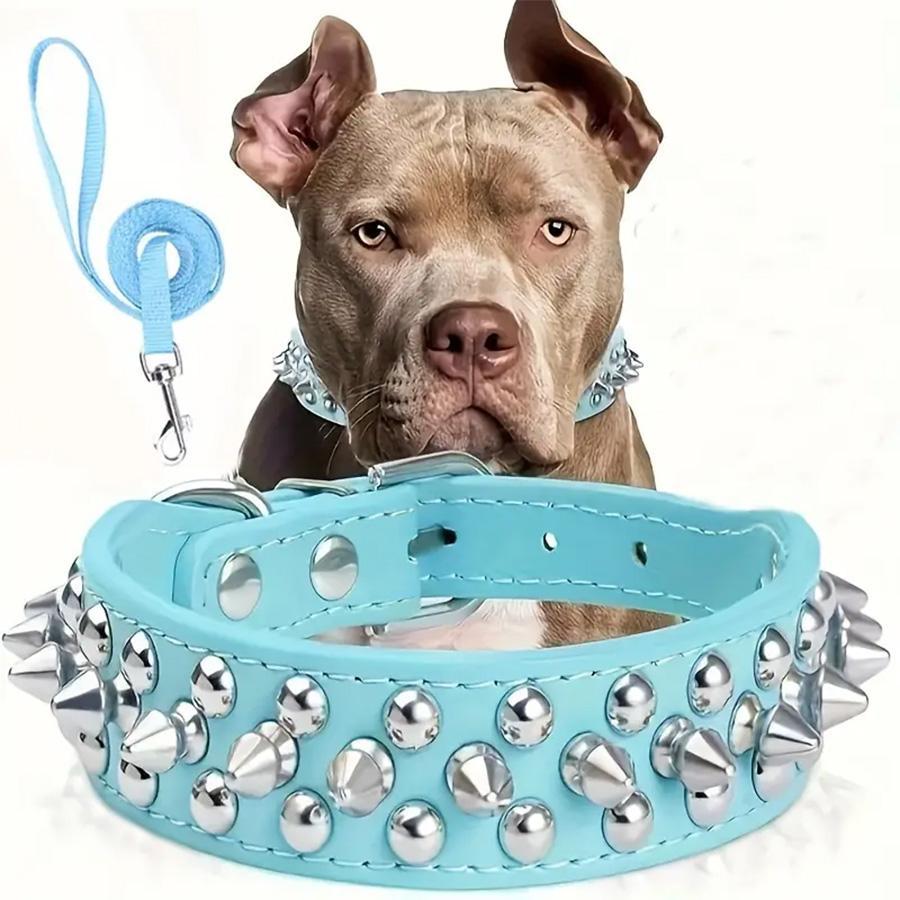 Rivet Dog Collar & Swivel Leash Set, Leash Included, Adjustable Pet Studs Collar, Durable Dog Walking Equipment, Fashionable Pet Walking Essentials, Dog Accessories Tools, Easter Gifts