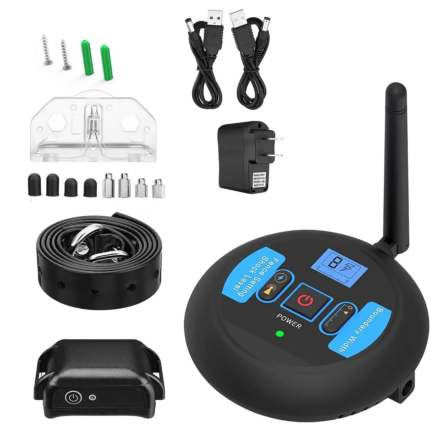 Wireless Electric Dog Fence Containment System - ABS Plastic, USB Charge (2 USB Cables), Waterproof, 0-8 Shock Levels, 131ft-722ft (220m) Adjustable Boundary, Beep Alerts, Training Collar (1 Receiver, 1 Transmitter) for Dogs (Garden Use), 220M Transmissio