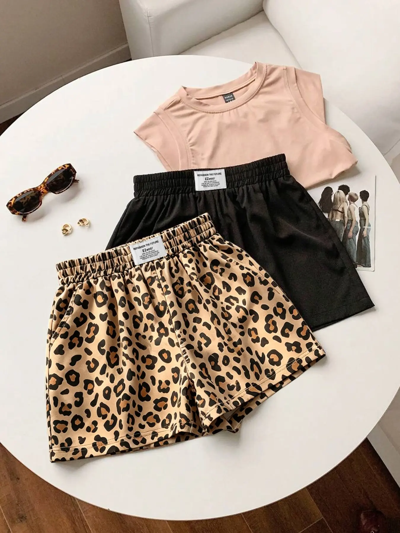 Women's Leopard Print Elastic Waist Shorts, Loose-Fit Camouflage Casual Pants, Summer Street Style with Pockets, Comfortable Home Wear, Elastic Waistband Shorts