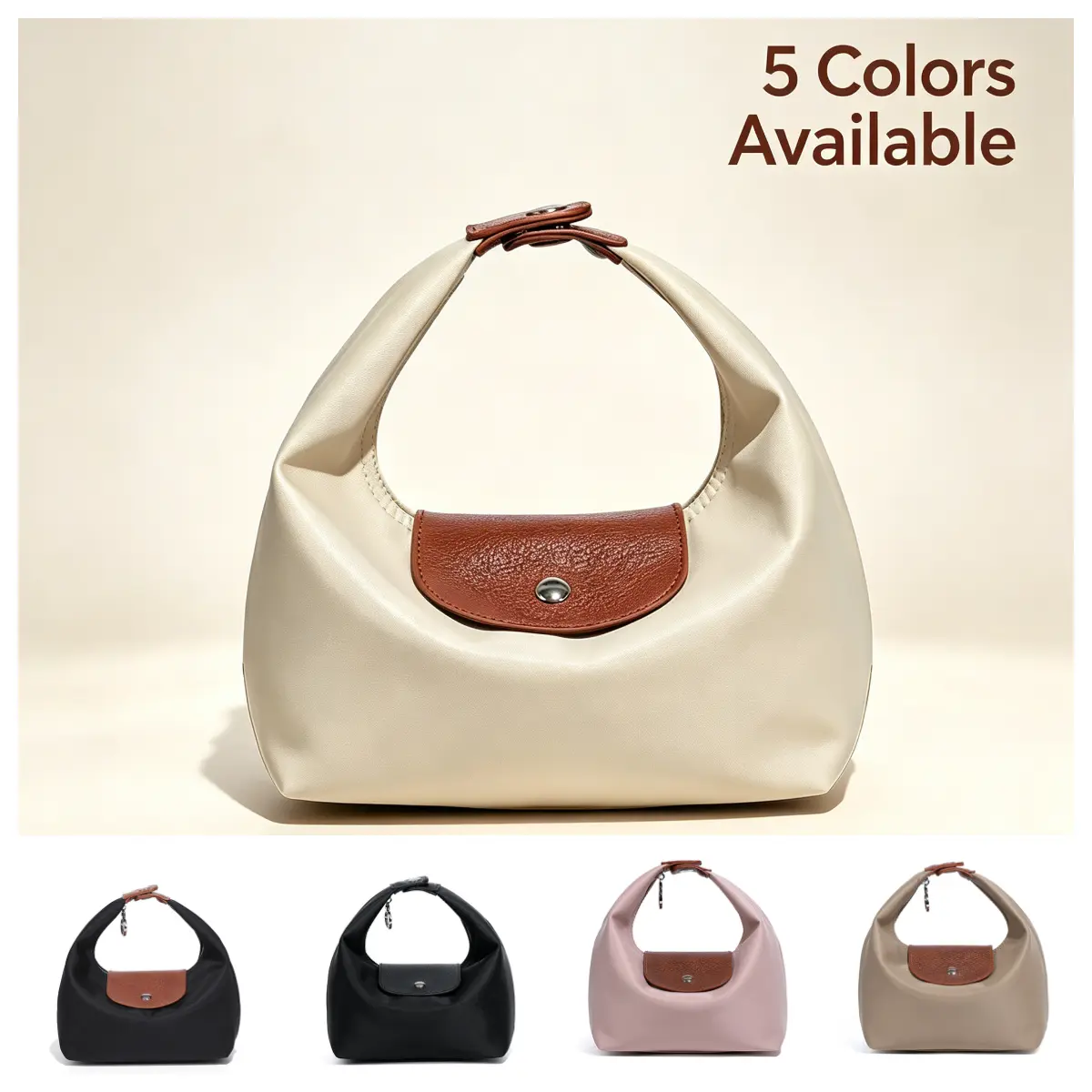 Women's Nylon Mini Dumpling Hobo Handbag - Lightweight, Leather Trim Crescent Underarm Bag with Compact Fit, Top Handle Purse for Daily Wear, Shopping