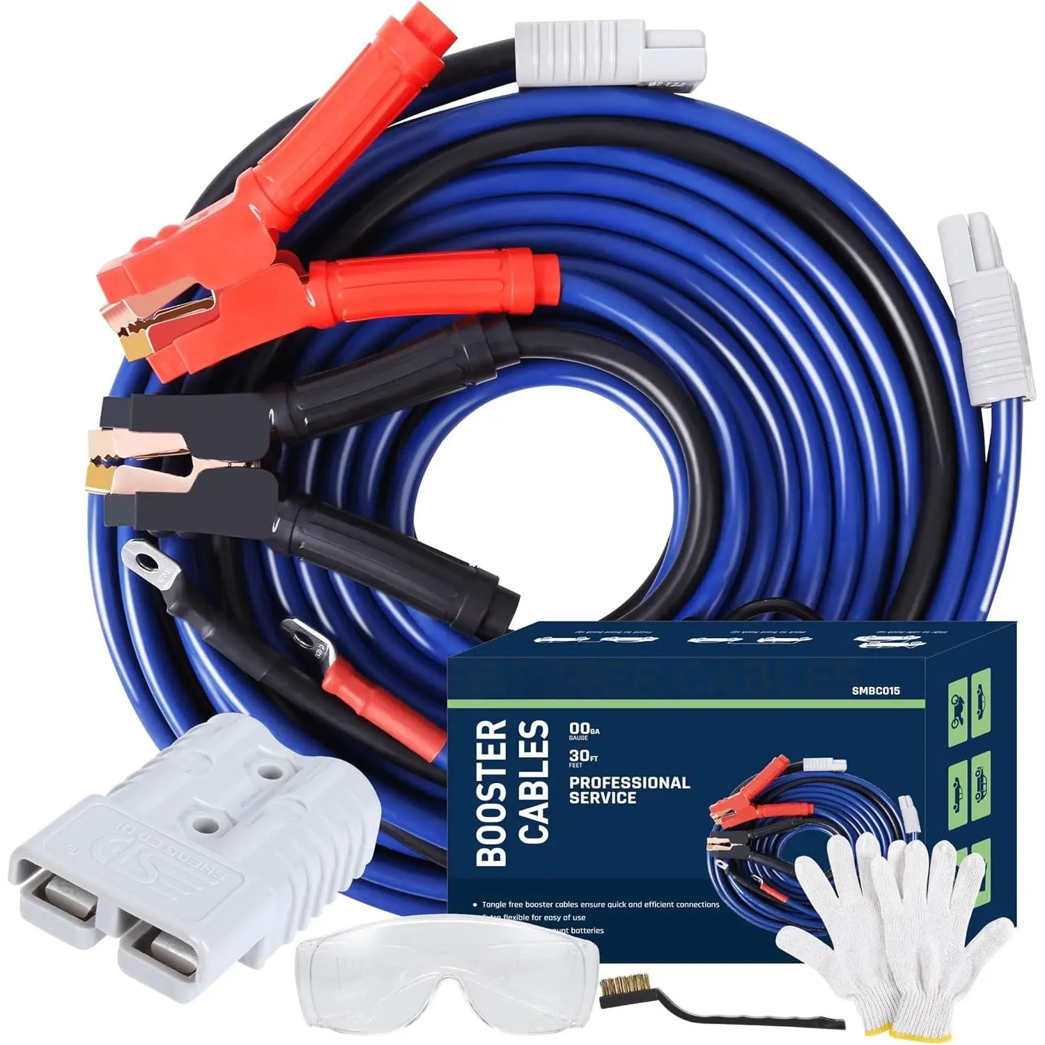2/0 Gauge 30 FT Heavy Duty Jumper Cables - 1500Amp Booster Jumper  for , SUV and   - Quick Connect, Blue