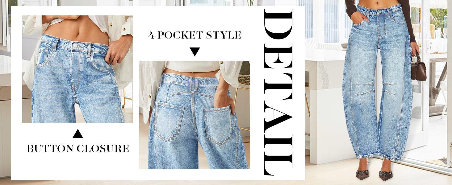 PASLTER Women's Baggy Boyfriend Jeans Vintage Wide Leg Mid Rise Barrel Denim Ankle Pants
