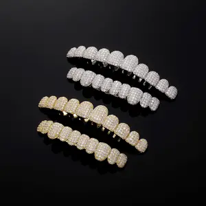 Unisex 5A Zircon Gold-Silver Grillz Full Set, Lightweight Metallic Zirconia Oral Jewelry, Stylish Hip Hop Party & Daily Fashion Accessory Gift
