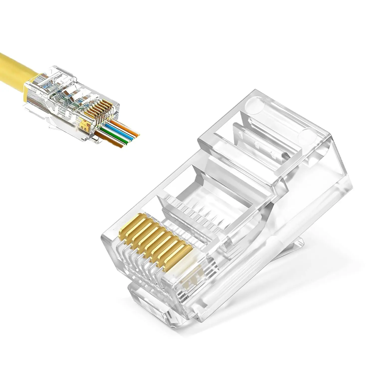50-Pack Cat5e RJ45 Pass Through Connector Ends, UTP Ethernet Connectors for Solid or Stranded Cable