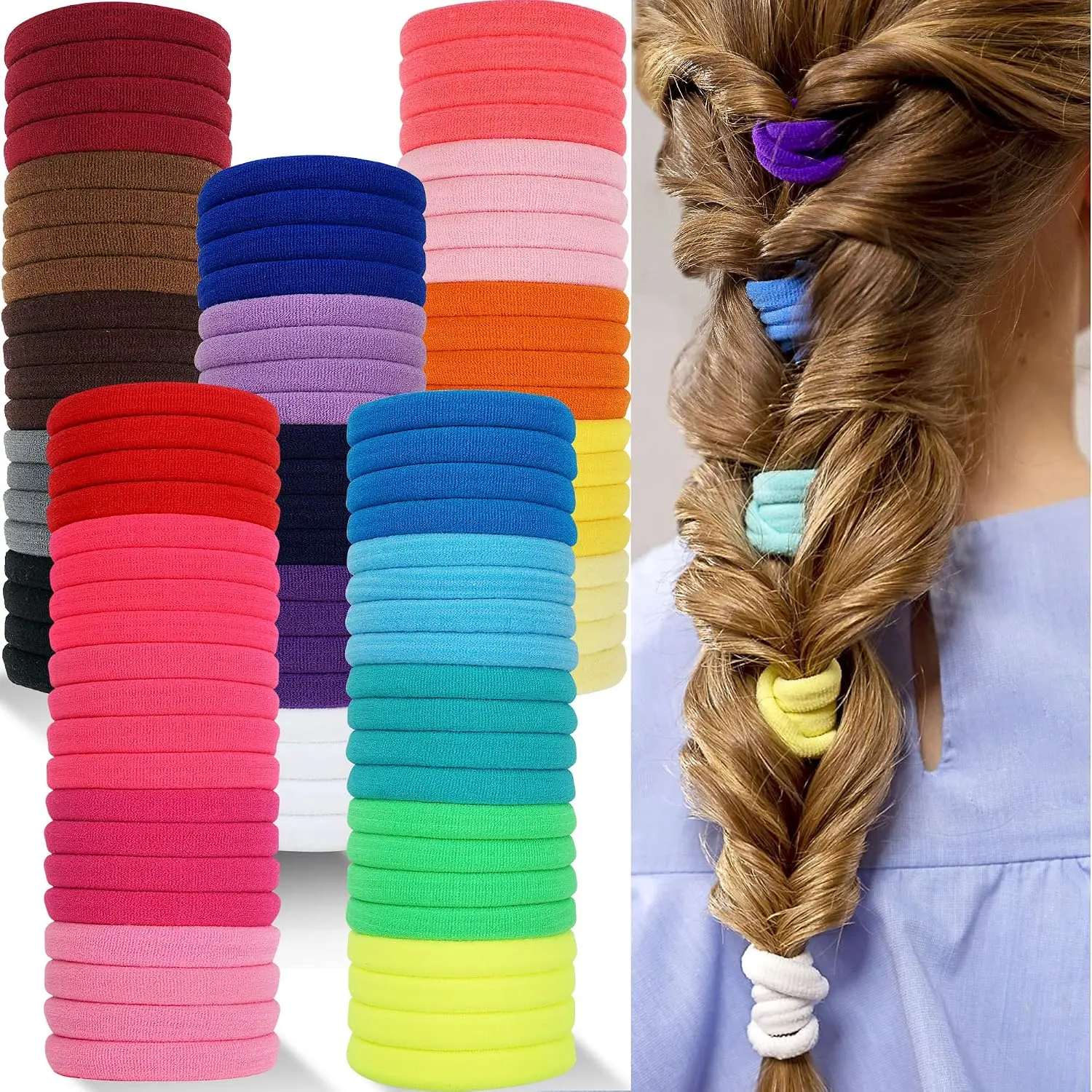 Women's Round Everyday Elastic Hair Ties - 100-Count Seamless Nylon Bands, 4cm Diameter Ponytail Holders & Elastic Hair Accessory for Daily Needs, Hair Accessories