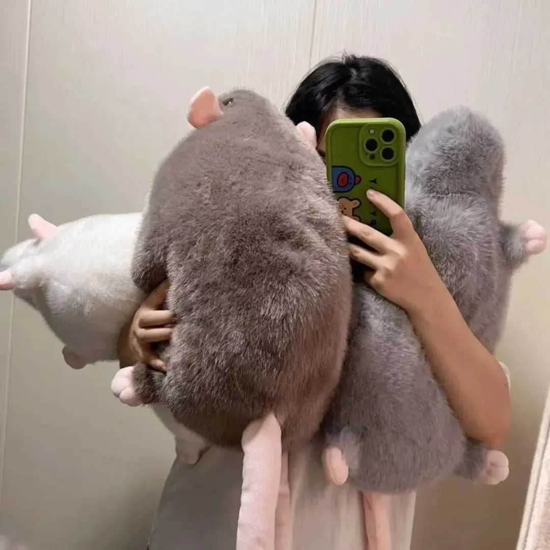 Oversized Fabric Plush Little Mouse Doll with Tail, 40/55/90cm Cartoon Flower Branch Rat Figure, Soft Unisex Kids Gift, Pet Cat Companion & Stress Relief Classic Novelty Item