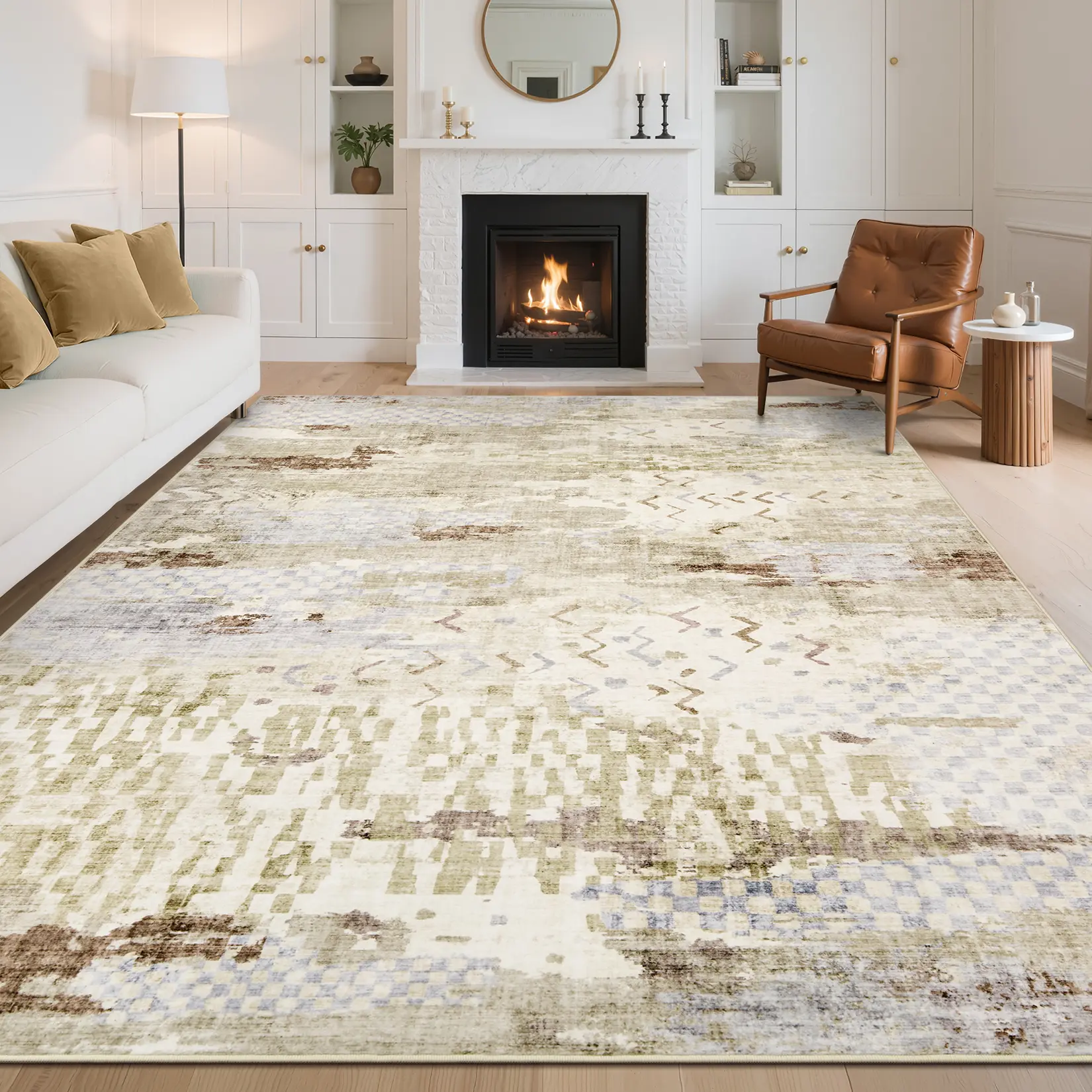 Retro Abstract Distressed Print Area Rug Ultra Thin Foldable Soft Non Shedding Stain Resistant Non Slip Machine Washable Decor Rug For Dining Room Bedroom Living Room Game Room Porch Indoor