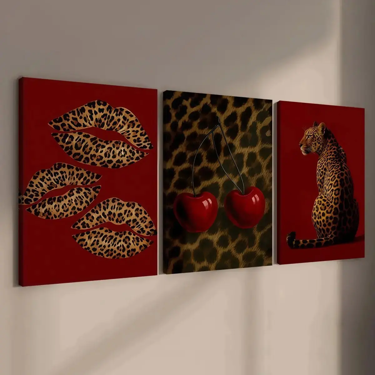 Three-Piece Wooden Frame Canvas Poster Set, Vintage Leopard Print, Modern Art Design, Waterproof, Ideal for Living Room, Bedroom, Office Wall Decor