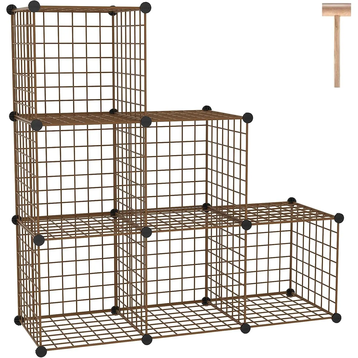 Wire Cube Storage, 6 - Cube Organizer Metal C Grids, Modular Shelves Units, Closet Organizer, Ideal for , Office, Living Room, 36.6”L x 12.4”W 36.6”H, Brown UWCS3006R