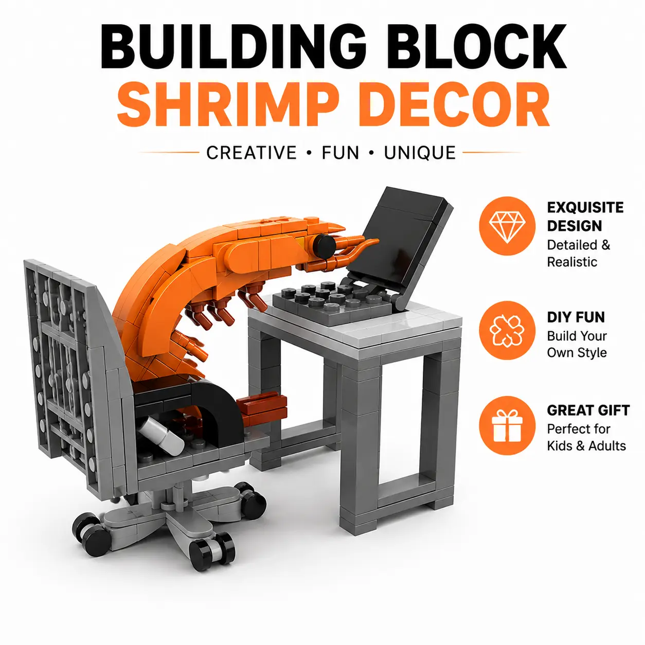 150-Piece Shrimp Building Blocks Set, Miniature Set, Creative Animal Craft Model Kit for Kids Ages 6+, Fun Desktop Decoration & Gift, Durable Sturdy Plastic-YY0