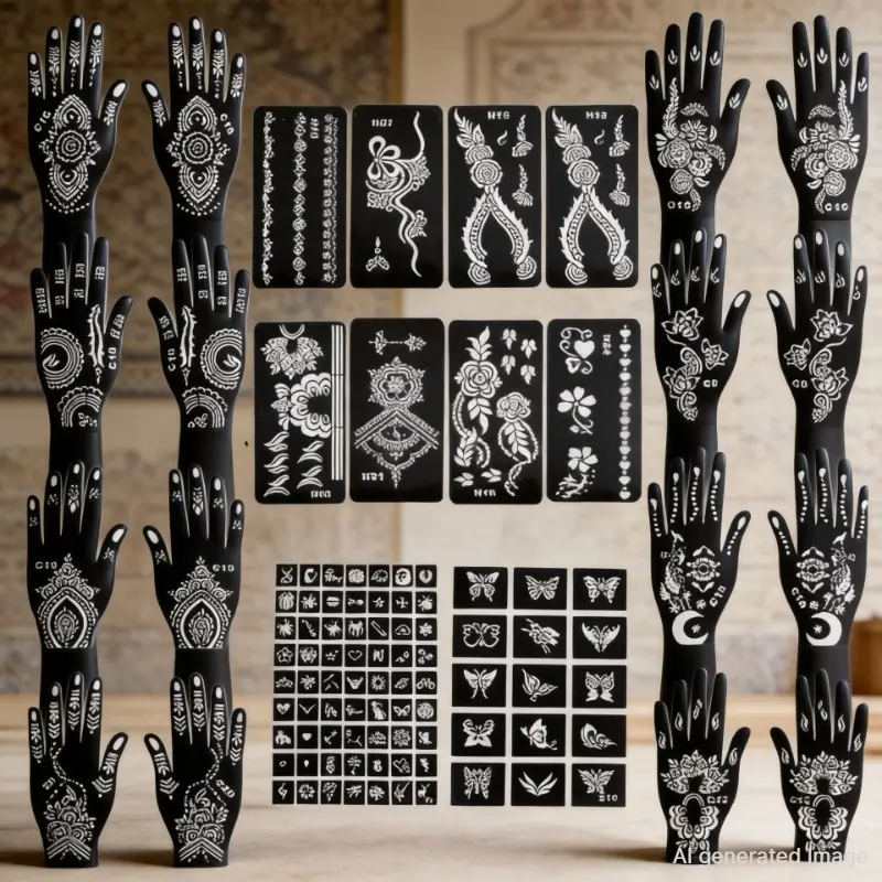 1 Set of Tattoo Sticker Templates, Hand-Drawn Waterproof Hollow Design, Unisex Temporary Tattoo Stickers, Small Hollow Tattoo Templates
