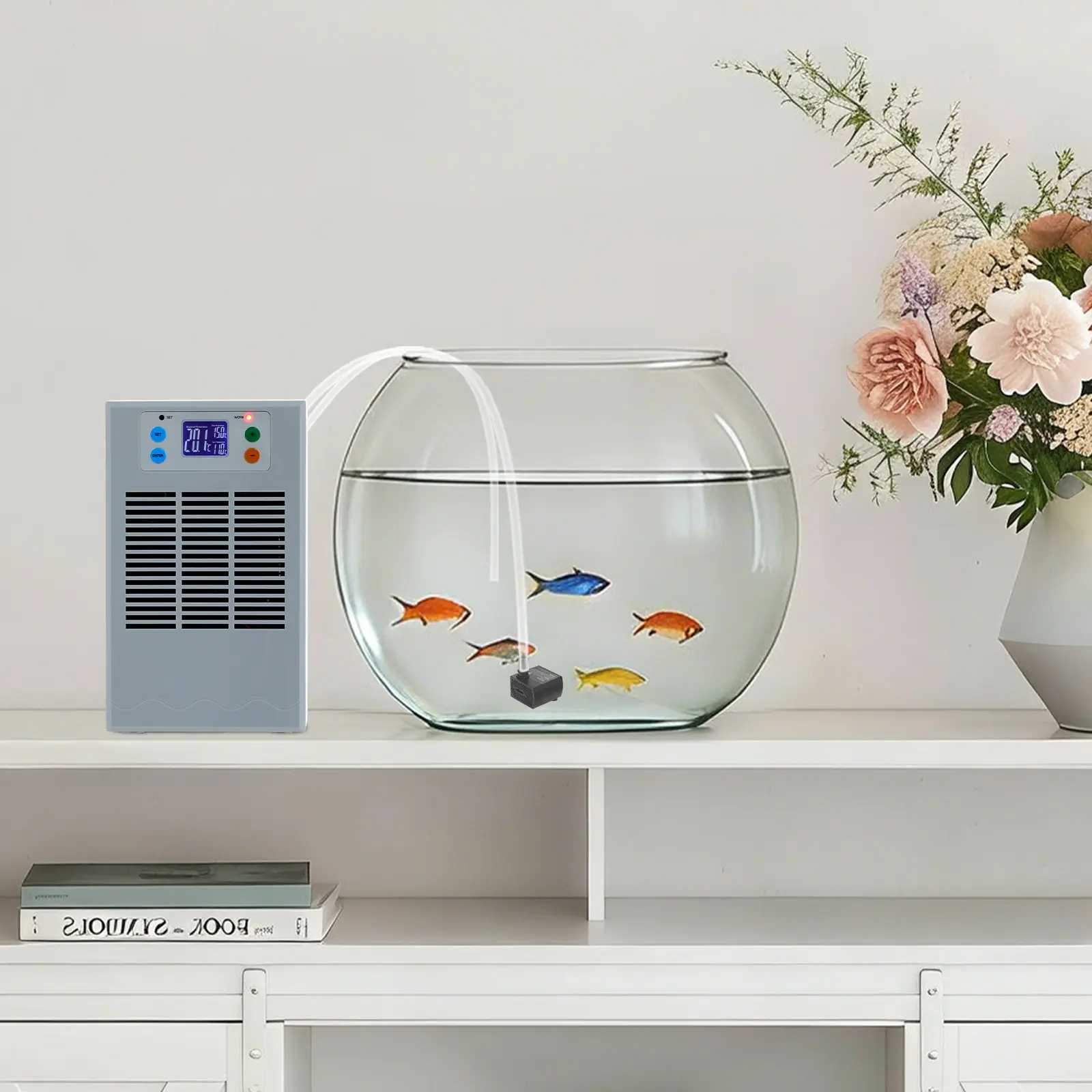 100W DC12V Aquarium Chiller Single Unit - 20-30°C Cooling & Heating, No Battery, Steady Temp for 30L Small Fish Tanks