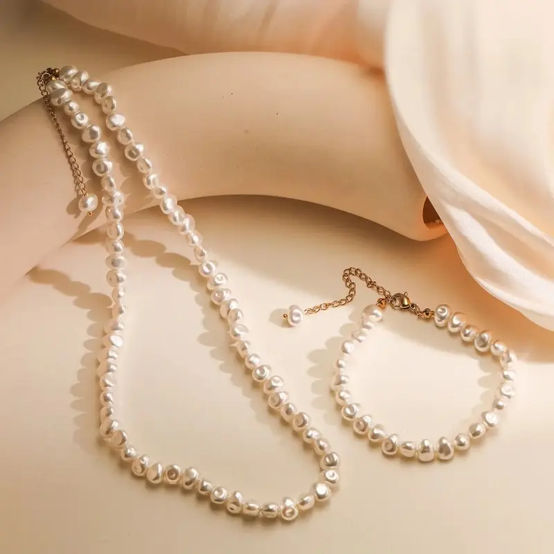 Vintage Gold Heart Dainty Pearl Two Layer Choker Necklace Set Women Party Wedding Daily Jewelry Gift