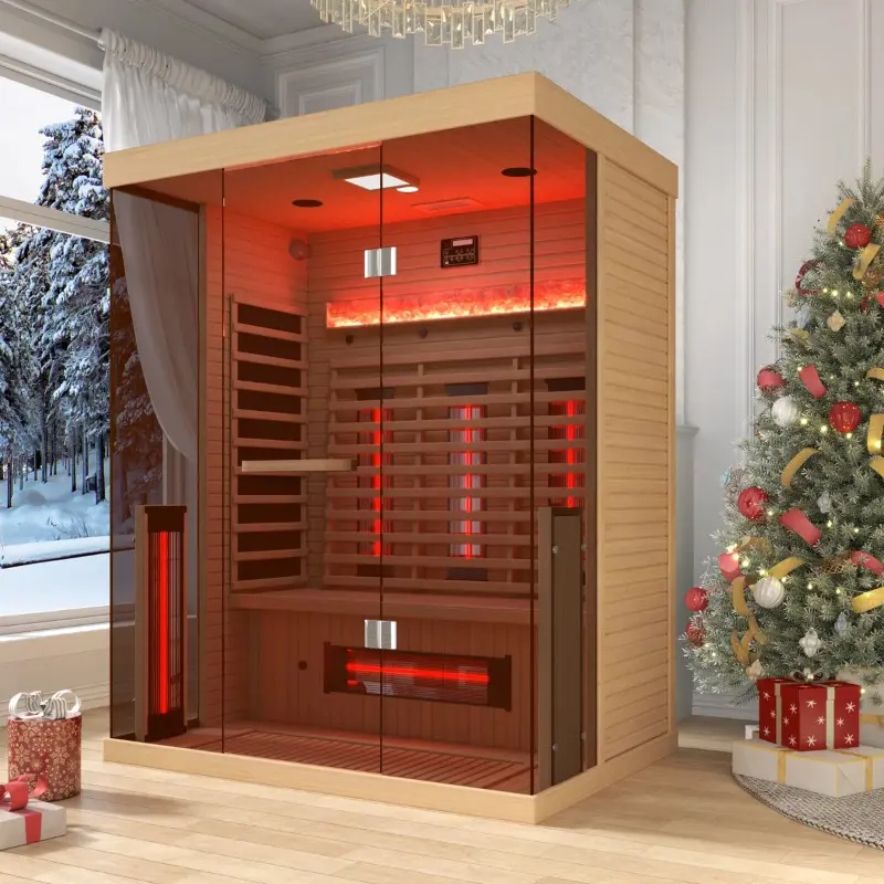 2-3 Person Far Infrared Sauna, Hemlock Wood Indoor Sauna for Home, Spa & Relaxation