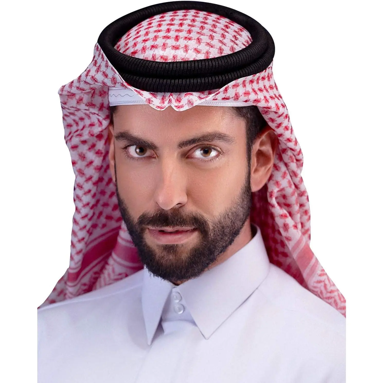 Men's Keffiyeh Arab Head Scarf Shemagh Turban - 54x60 in Wrap, Machine Washable, with Color & Aqel Set Options for Arab Costume Styling(Gift)