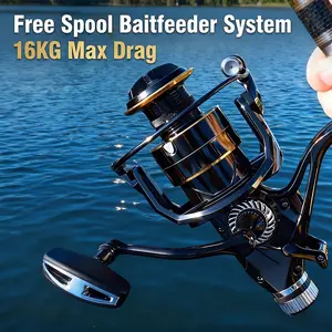 Huidiao GR Free Spool Spinning Reel 3000-7000 Baitfeeder Baitrunner Fishing Reel 5.2:1/4.7:1 Gear Ratio 16kg/35lb Powerful Drag Zero Play 4+1BB for Carp Catfish Live Bait Fishing
