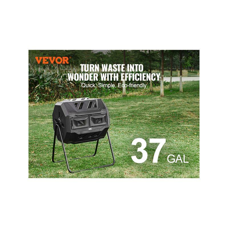 VEVOR Compost Bin, 43-Gal Dual Chamber Composting Tumbler, Large Tumbling Rotating Composter with 2 Sliding Doors and Steel Frame, BPA Free Composter Bin Tumbler for Garden, Kitchen, Yard, Outdoor VEVOR Compost Bin, 43-Gal Dual Chamber Composting Tumbler, Large Tumbling Rotating Composter with 2 Sliding Doors and Steel Frame, BPA Free Composter Bin Tumbler for Garden, Kitchen, Yard, Outdoor