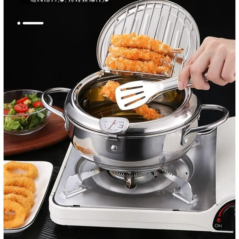 Japanese Tempura Fryer, 304 Stainless Steel, Energy-Saving, Gas & Electric Stove Compatible, Temperature Control, Home Use, Adjustable Temperature Fryer