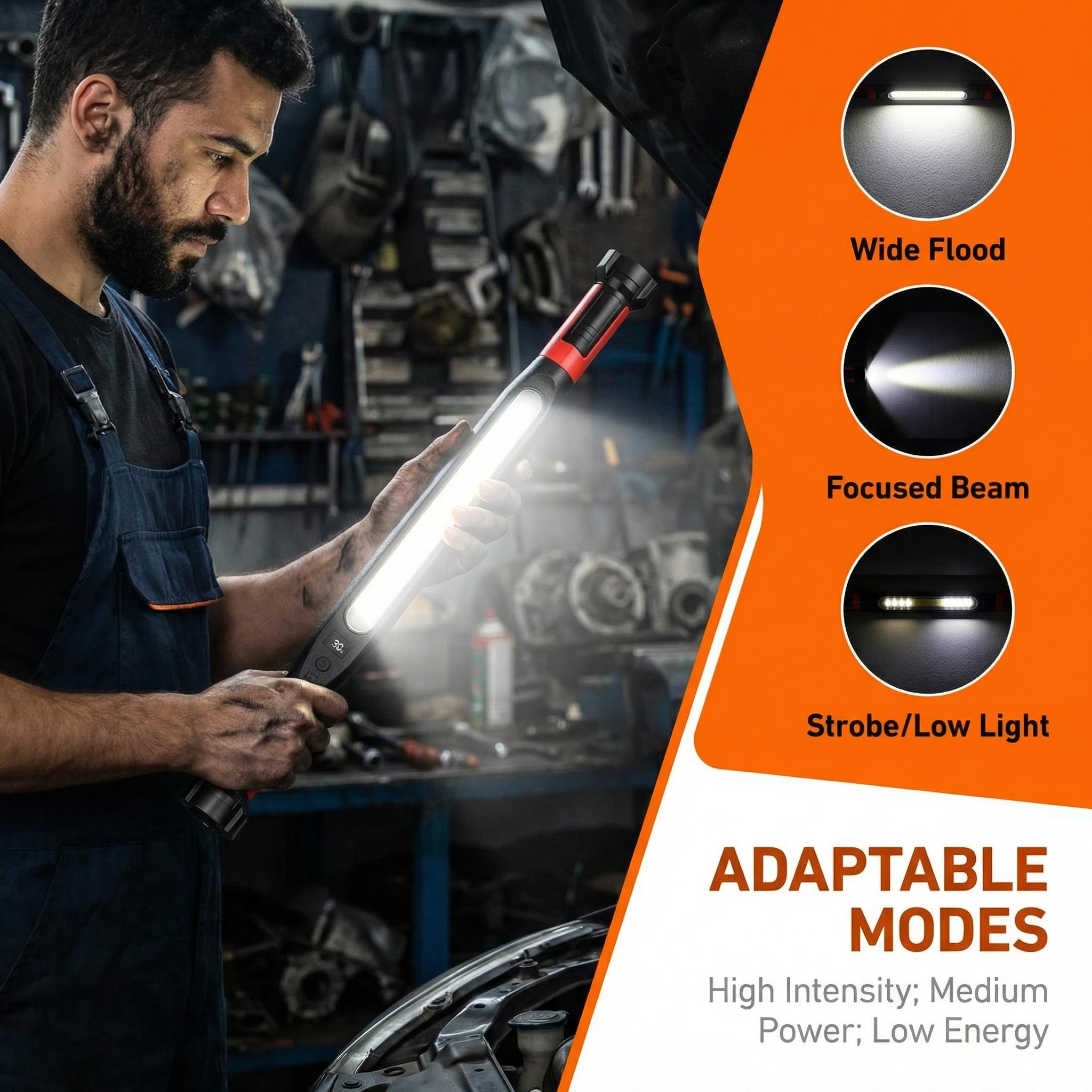 LED Magnetic Work Light for Car Repair, Super Bright Under Hood Inspection Lamp with Hook, 3 Light Modes, Durable ABS Auto Maintenance Flashlight (US Version) LED Magnetic Work Light for Car Repair, Super Bright Under Hood Inspection Lamp with Hook, 3 Light Modes, Durable ABS Auto Maintenance Flashlight (US Version)